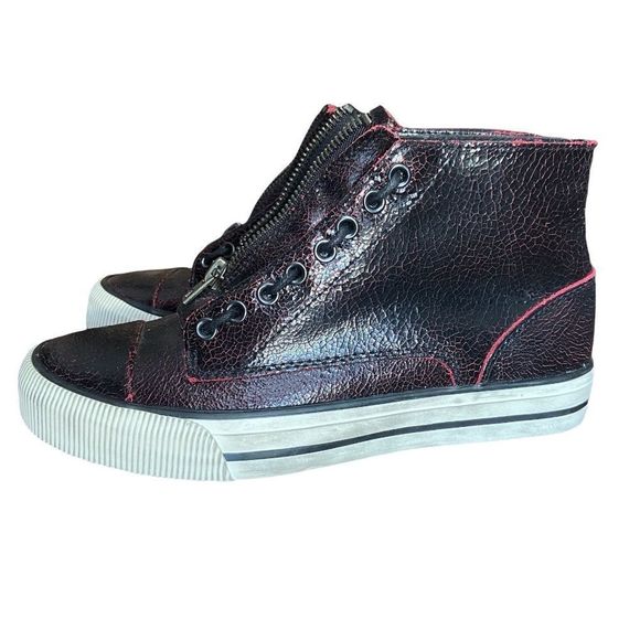 Diesel Black Cracked Leather Effect High Top Sneakers - Picture 5 of 13